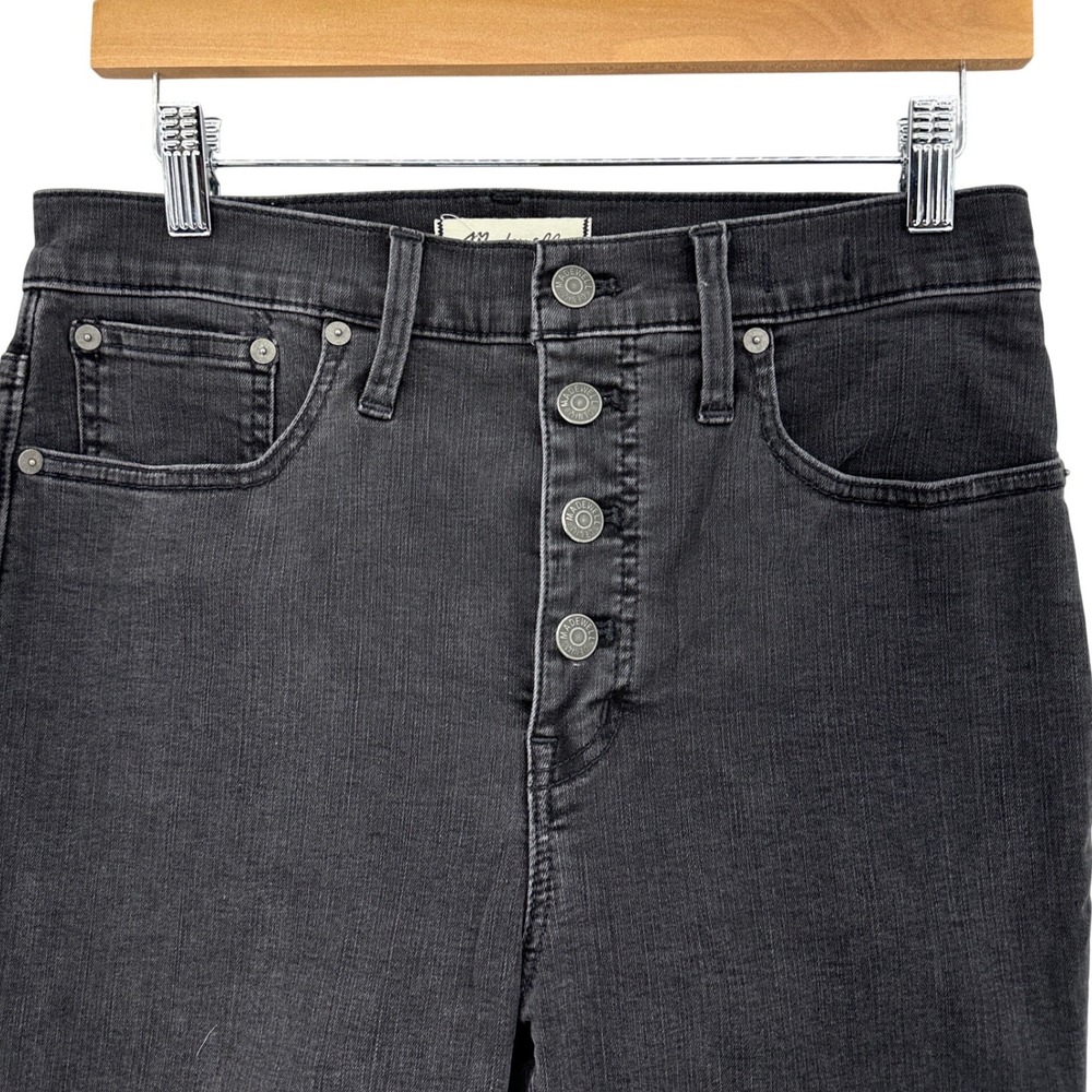 Madewell Cali Demi-Boot Jeans Faded Black Button Fly SZ 29 Kick Flare High Rise